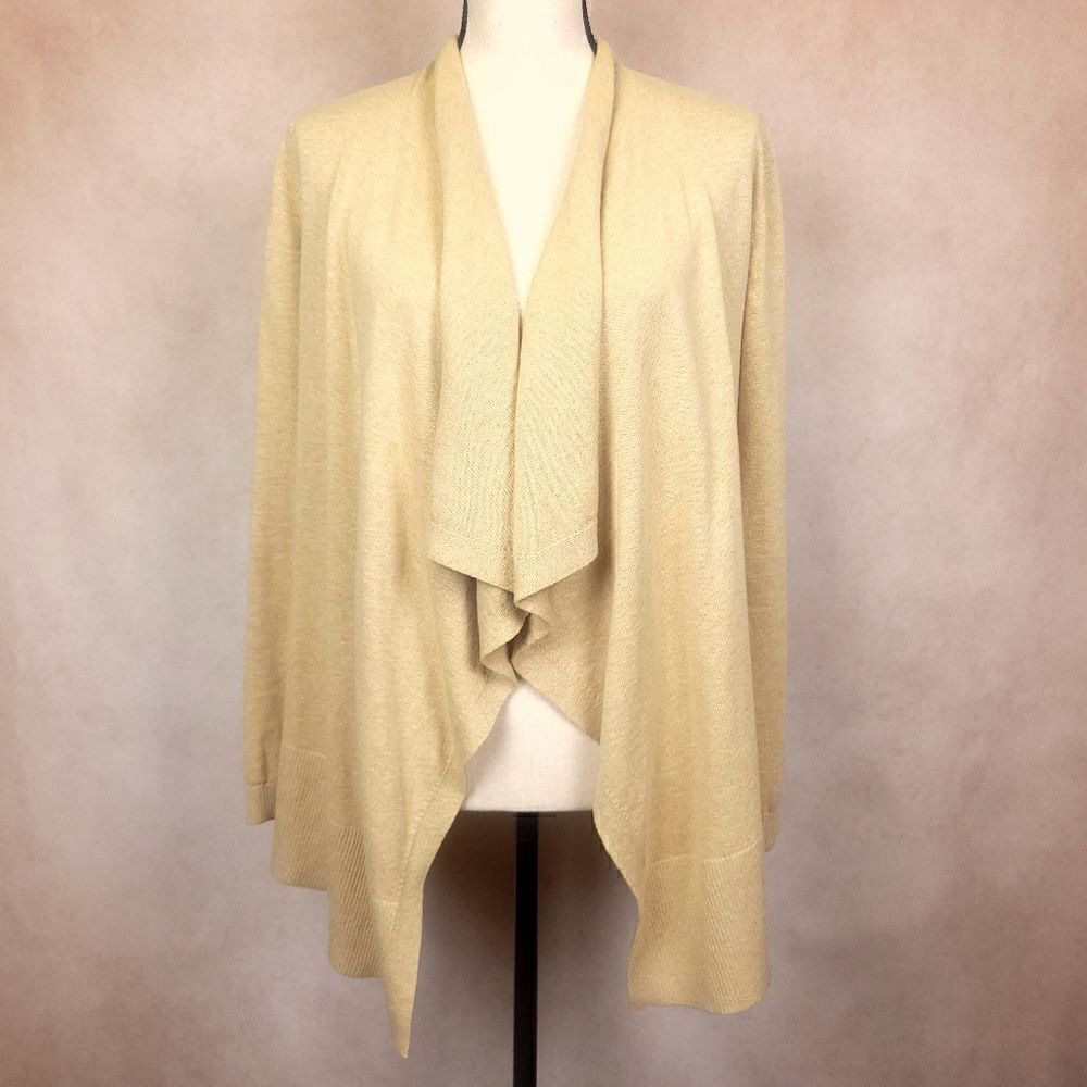 Lands End Open Front Knit Cardigan Beige Cream Size XS